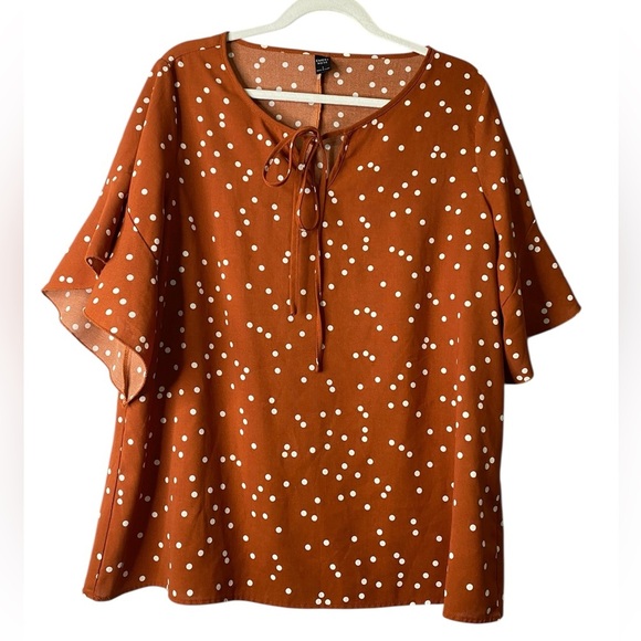 Emery Rose Tops - Emery Rose Rust Polka Dot Tie-Neck Blouse | Size Large
